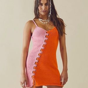 HOST PIC TACH CLOTHING HANDMADE IN ITALY COTTON CROCHET COLORBLOCK MINI DRESS XS